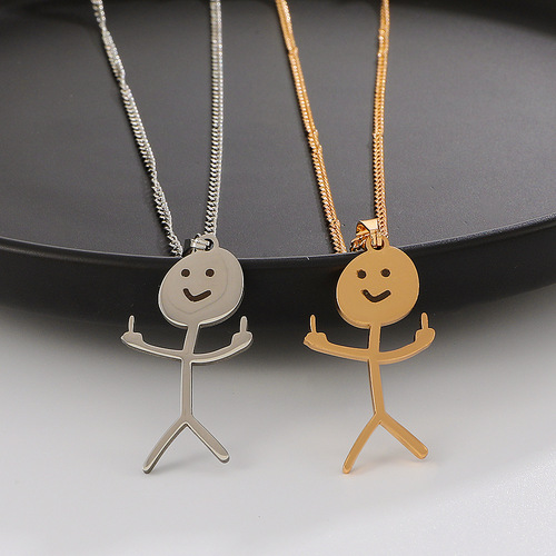 Funny Doodle Necklace for New Products - Humorous Little Man on Middle Finger