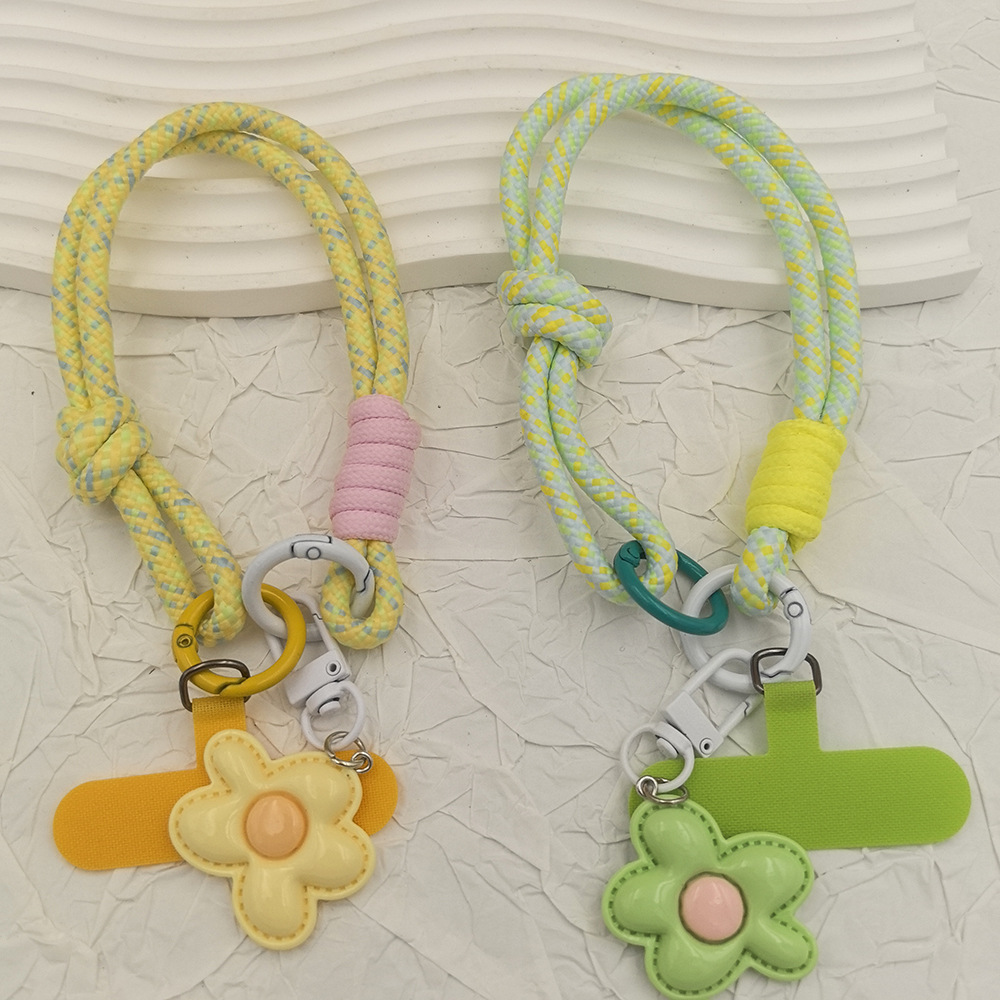 Tendencia color de contraste flor cordón de teléfono móvil colgante de carcasa de teléfono móvil cuerda tejida a mano cuerda de muñeca fuerte y duradera cadena corta para teléfono móvil