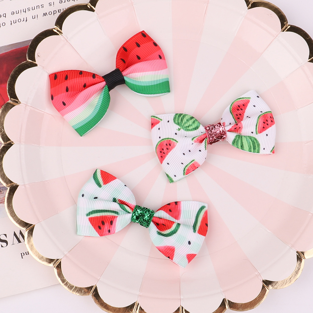 New Fruit Print Bow Hairpin Baby Watermelon Bangs Clip Children's Hair Accessories display picture 3