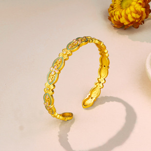 Xiaohongshu's Popular New Chinese-Style Enamel Bracelet with Intricate Floral Design, Gold-Like Finish, Vintage Niche Design with a High-End Feel