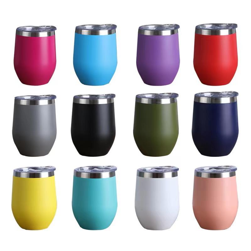 跨境专供鸡蛋杯红酒杯不锈钢双层创意U型保温杯304大肚12oz蛋壳杯