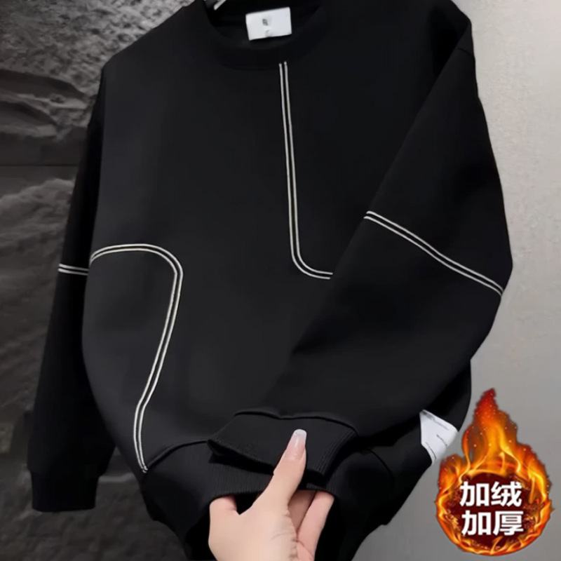 Cross-Border Fleece-Lined Comfortable Winter Clothing, Thickened Men's Round-Neck Pullover Casual Sweatshirt Jacket Trendy