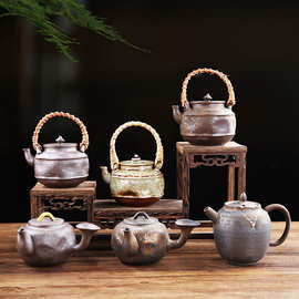 复古鎏金茶壶窑变泡茶壶紫砂单壶南蛮风日式铁锈釉小陶壶家用茶具