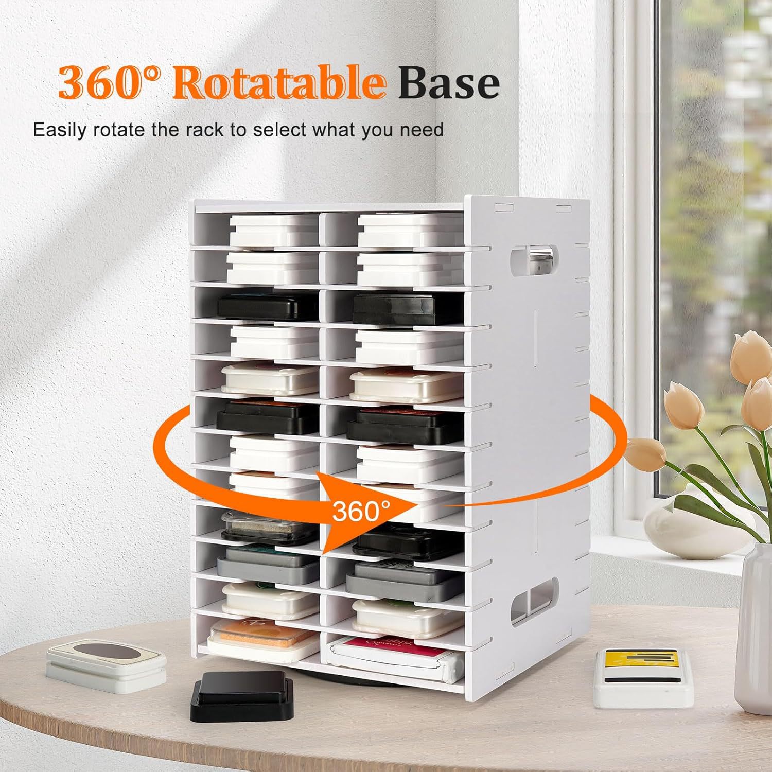 Handmade Stamp Accessory Storage Box, Ink Pad Holder, 48-Slot Ink Pad Rotating Storage Rack, Stamp Disc Cd Storage Rack