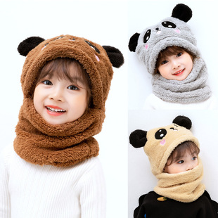 Children's Hats for Girls and Boys in Autumn and Winter Warm and Cold-Proof Cotton Hats Ear Protection and Cold-Proof Hats Cute Bear Ears Pullover Hats