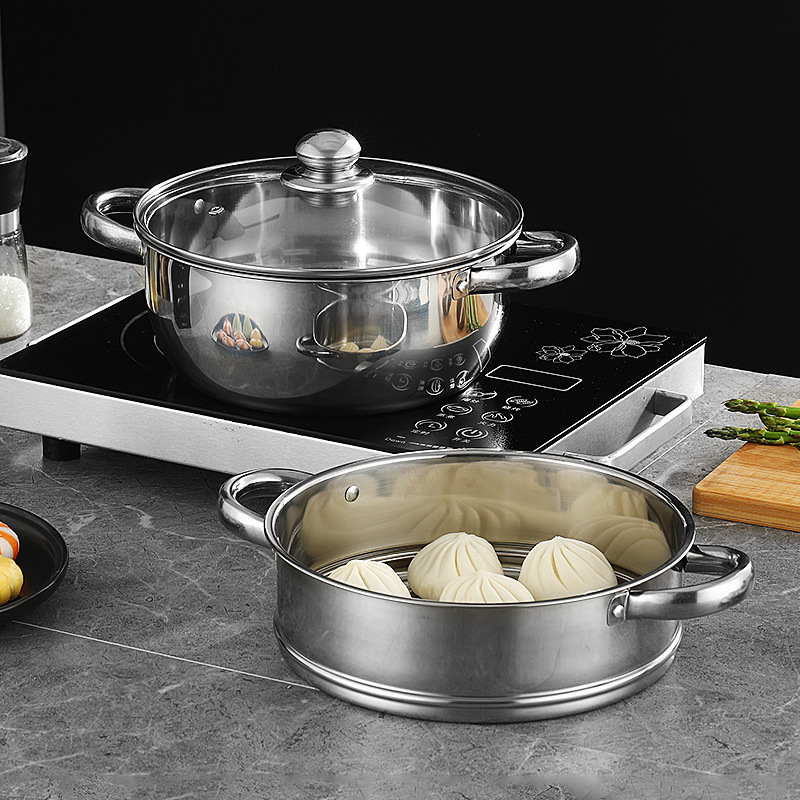 Stainless steel soup pot with steam rack baby food cooking, hot milk double-layer multi-purpose pot gift, direct sale from the manufacturer