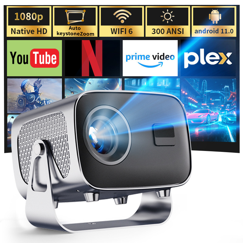 Cross-Border New Electric Focus Projector Overseas Version A10 Android Wifi Projector 4K+ Hd Mini Ptz