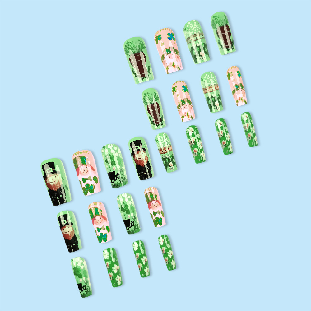 Comercio exterior día de San Patricio uñas de dibujos animados enano clover 24 piezas de uñas más vendidas