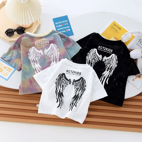 Boys' T-shirt short-sleeved summer 2024 Korean version of children's summer clothes, fashionable and medium-sized children's half-sleeved tops, silver Internet celebrity trend