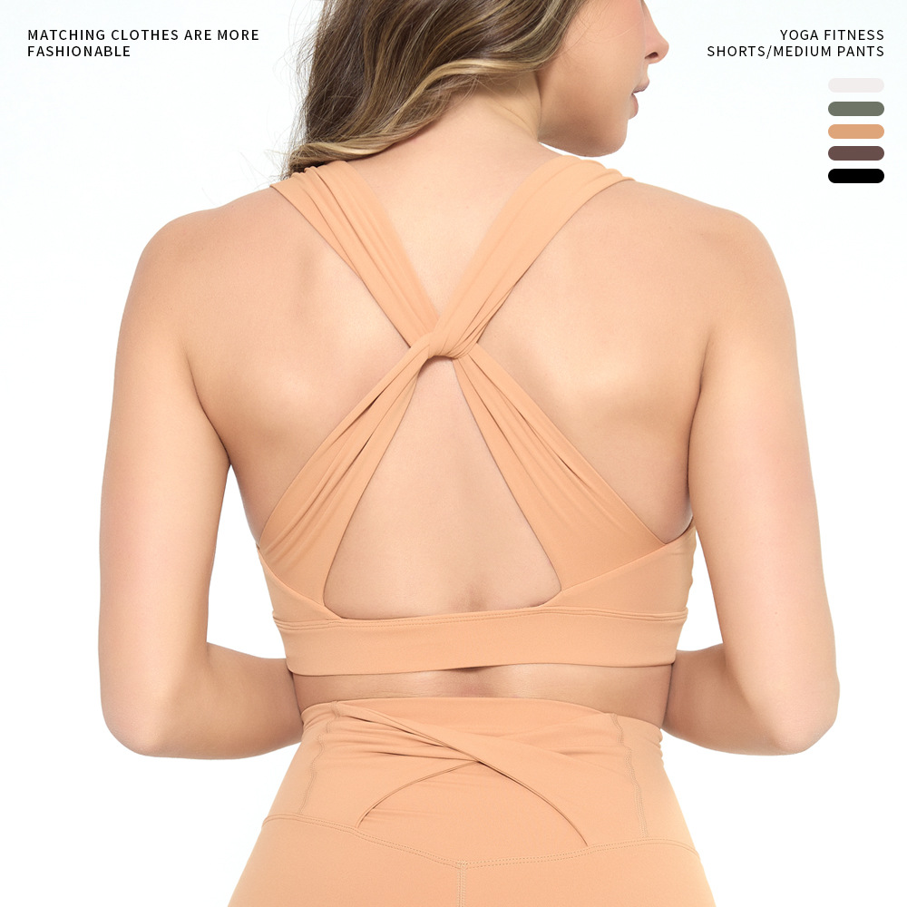 Cross Beauty Back Comfortable Fitness Sports Underwear Women's Yoga Bra Wide Shoulder Strap Collover Comfortable Breast Bra Summer New Product