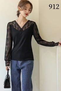 Undershirt 2024 New lace thread cotton long sleeve close-fitting underwear undershirt V-neck one-piece