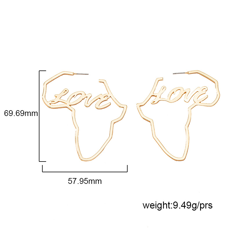 European and American style letter earrings Africa map earrings wholesale