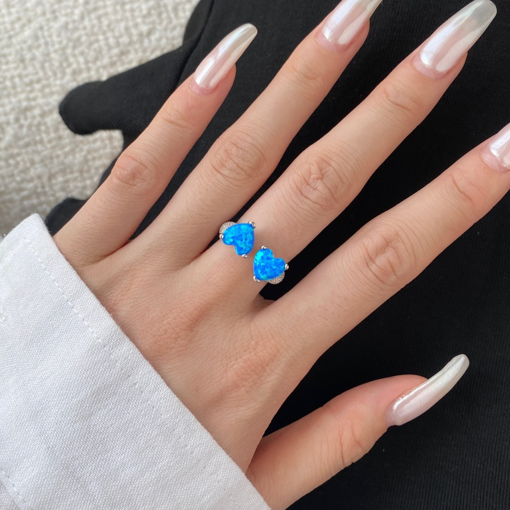 Women'S Gender 925 Sterling Silver Opal Open Ring Heart Shape