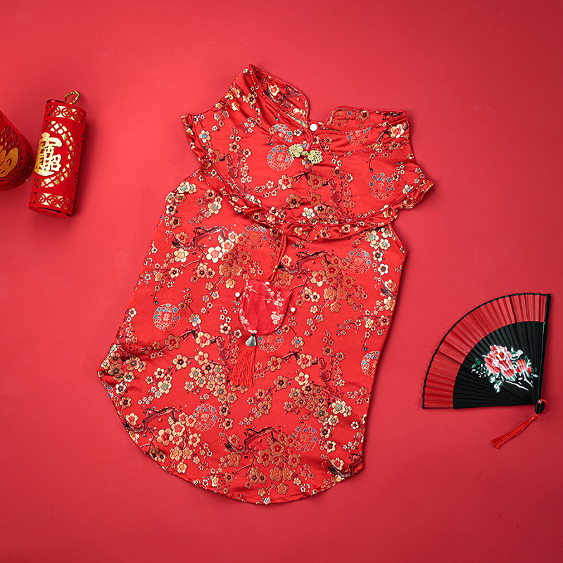 Mascota ropa de Año Nuevo año festivo suerte bolsa Tang traje cheongsam mediano y pequeño perro de peluche, ventas directas de la fábrica