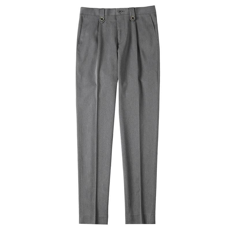 Otoño texturizado pantalones de traje de hombre flaco pantalones casuales pantalones de color sólido botón decorativo estilo coreano slim fit pantalones de moda hombres