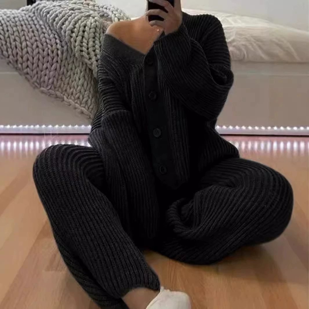 Внешняя торговля Трансграничная Европа, Европа и Амазонка производитель свитер кардиган с длинными рукавами топ брюки костюм вязаный свитер весна и осень