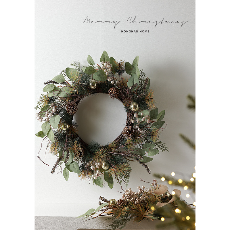 Decoraciones navideñas, accesorios de tiro, colgador de pared navideño, corona navideña nórdica, puerta, colgador de ratán, decoración de la escena de la ventana