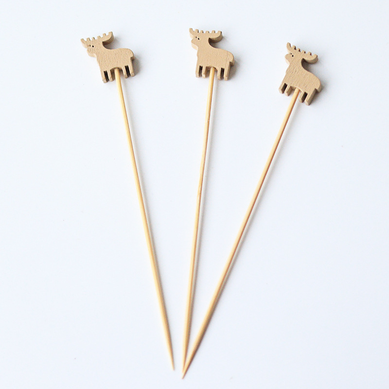 Palo de fruta de Navidad 100 unids/pack palo de bambú desechable Santa Claus fruta tenedor Pino alzo palo de fruta