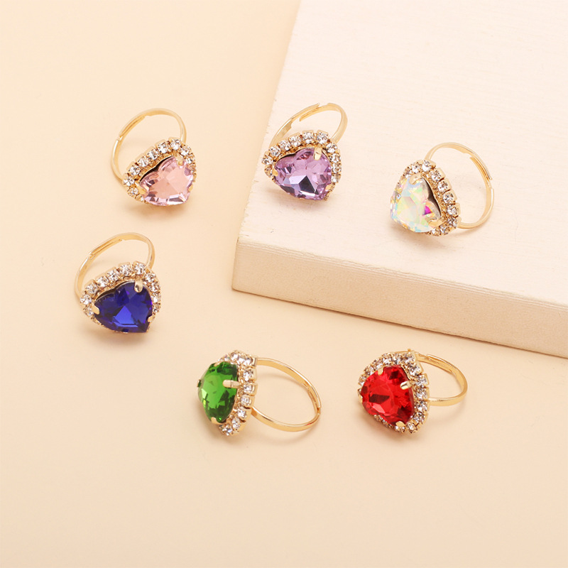 Korean geometric alloy crystal heart-shaped ring wholesale