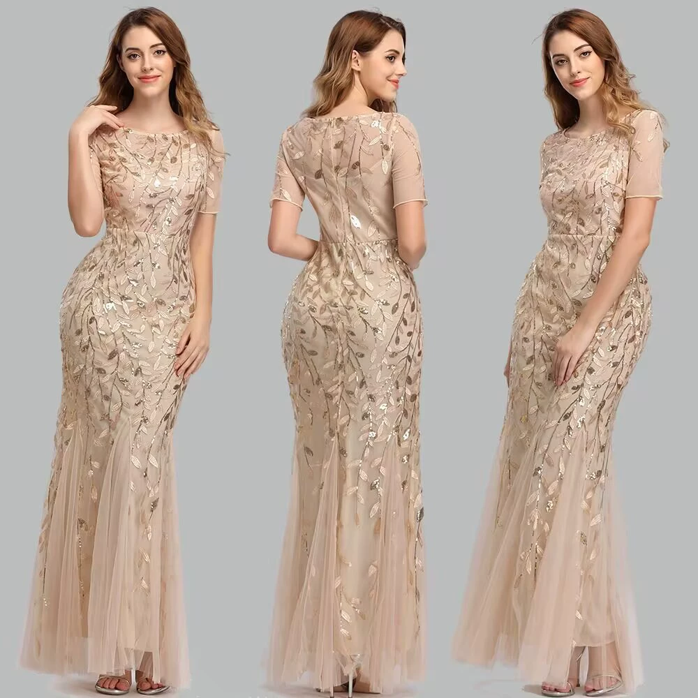 Вечернее платье, платье подружки невесты, ногтевые Sequins, (перекрестная торговля), выпускной вечер, облегающий крой, нарезка "рыбий хвост"