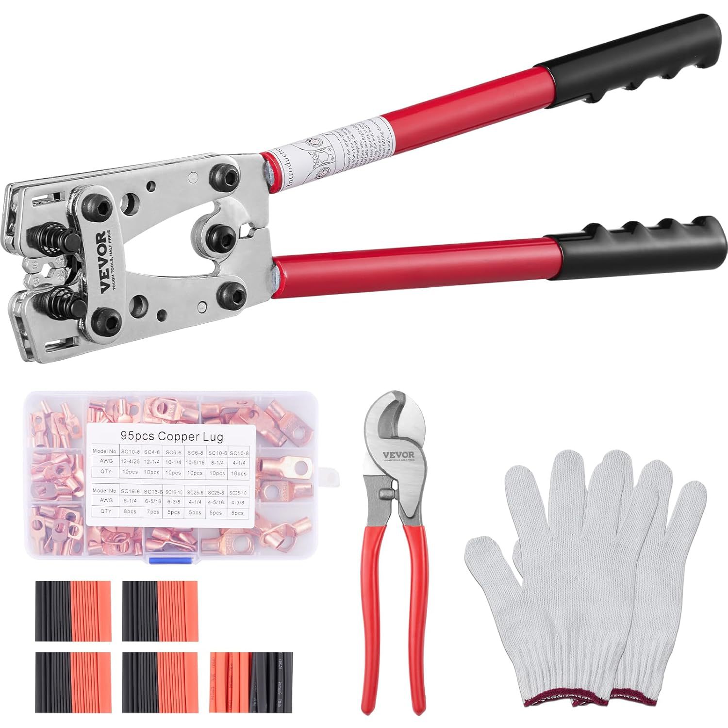 VEVOR Battery Cable Lug Crimping Tool, 10-1\/0AWG with Cable