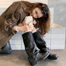 辣妹裤管靴~6.5cm增高扣带中筒西部骑士长靴女堆堆短靴