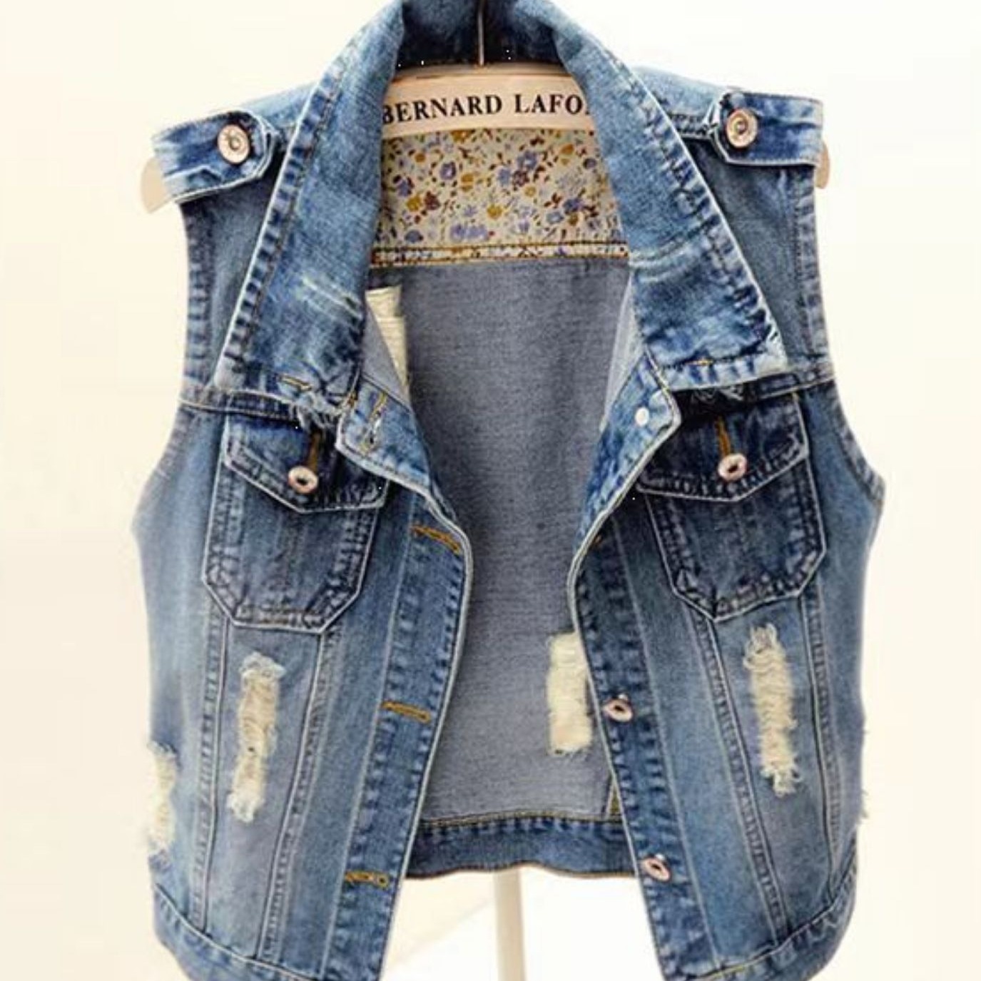 Chaleco vaquero vintage lavado de mujer, estilo europeo y americano, para comercio transfronterizo en Amazon, talla grande, rasgado