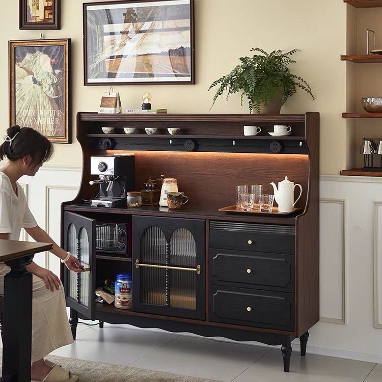 French Retro Solid Wood Dining Side Living Room Wall-Mounted Integrated Slate Medieval Storage Kitchen American Storage Cabinet Tea