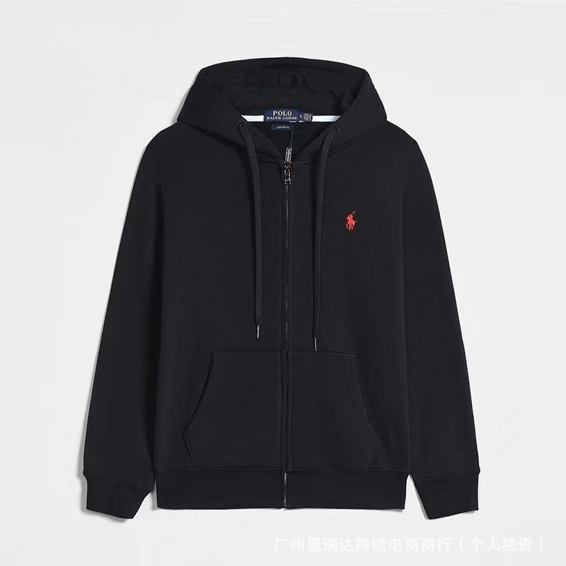 男女カップル向け、クロスボーダー長袖スウェットシャツ、カジュアルな純綿刺繍入りポニーロゴ、ジップアップカーディガン、フード付きスウェットセット、トレンド|undefined
