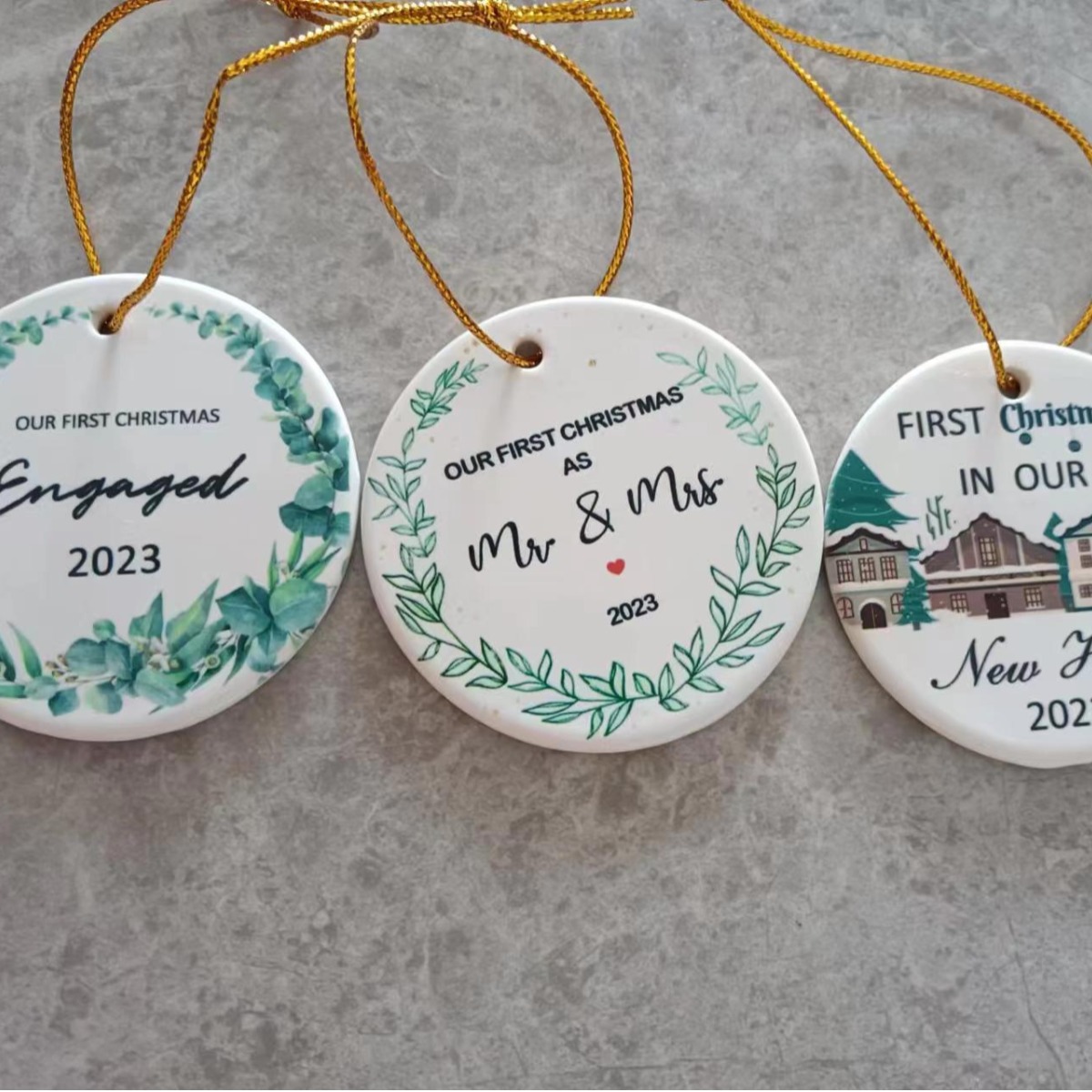 亚马逊圆形圣诞吊件陶瓷双面磨砂瓷片亮面装饰品挂片厂家批发