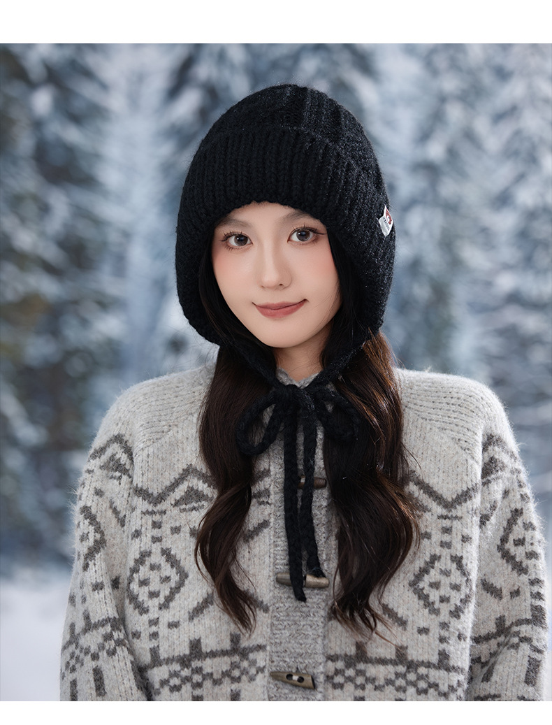 Korean Version Versatile Bear Patch Strap Knitted Autumn Winter Fashion Retro Pullover Outdoor Casual Warm Hat New_voghion.com