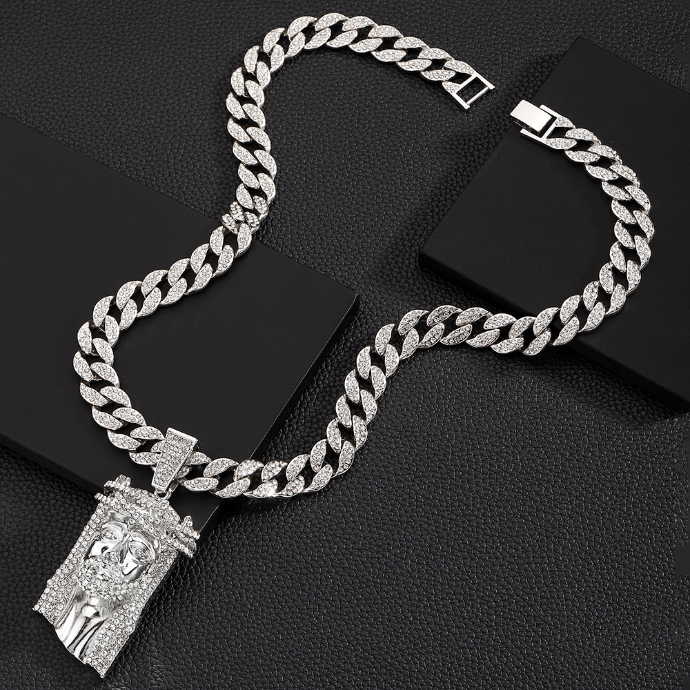Inlay Design Hip-Hop Human Alloy Inlay Rhinestones Men's Pendant Necklace Necklace Pendant Men Pendant Necklaces
