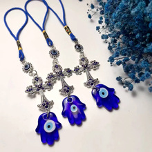 欧美跨境专供恶魔之眼土耳其蓝色眼睛镶钻十字架好运装饰挂件车挂