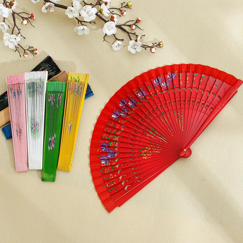 Double-sided painted wooden foldable round fan, classic cheongsam, Spain