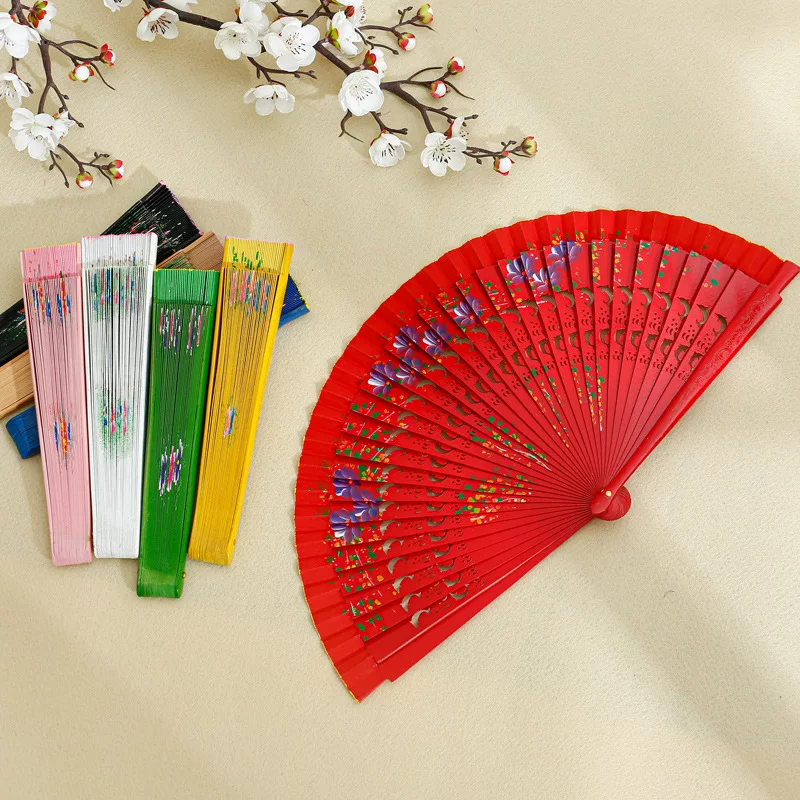 Double-sided painted wooden foldable round fan, classic cheongsam, Spain
