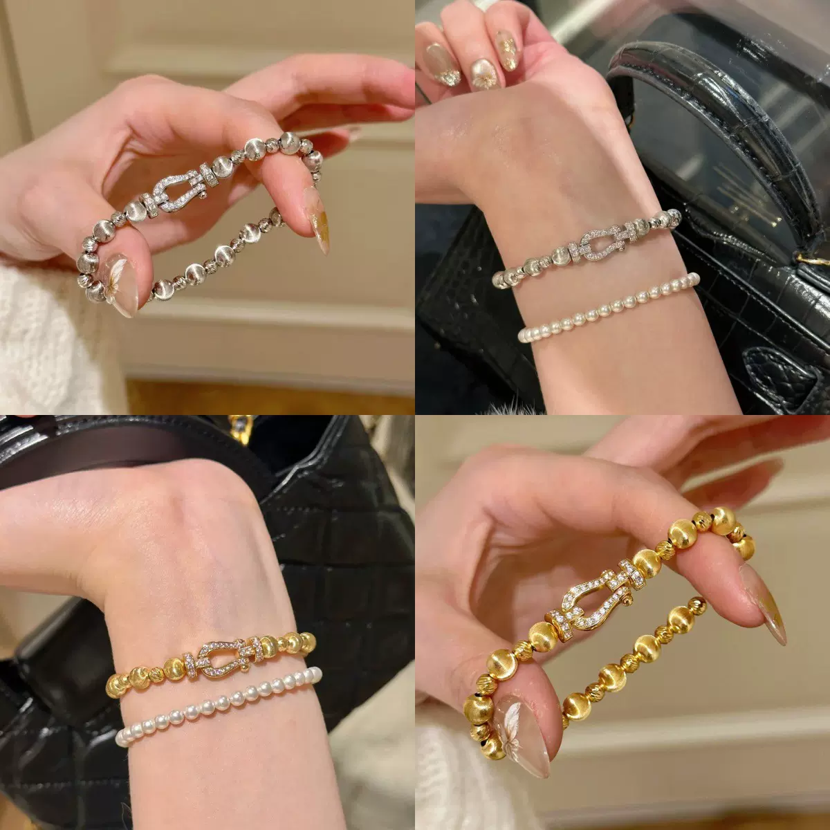 小红书爆款法式复古精致猫眼马蹄扣手链轻奢高级感气质百搭手饰女