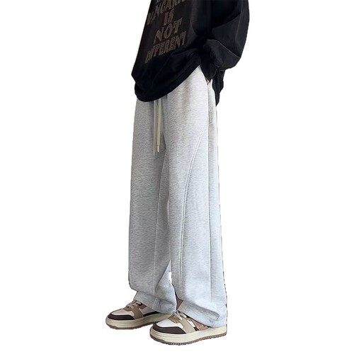 Men's light gray heavy-weight pants, men's autumn loose straight pants, casual wide-leg pants, sweatpants, 2025 new style