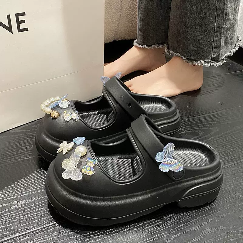 厚底凉鞋女士夏外穿2025年新款卡通防滑包头沙滩凉鞋玛丽珍洞洞鞋