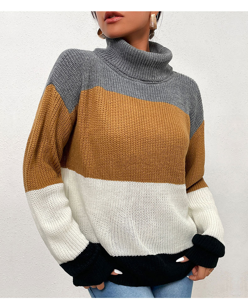 autumn long-sleeved Turtleneck Loose Stripe Color matching Knitted Sweater nihaostyles wholesale clothing NSDMB93847