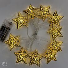 跨境发光LED铁艺金色五角星灯串 户外电池盒太阳能圣诞星星装饰灯