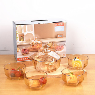 Meishangyuan Gift Box Glass Pot Bowl Five-piece Rice Bowl Salad Bowl suit Bank Insurance Company Event Gift