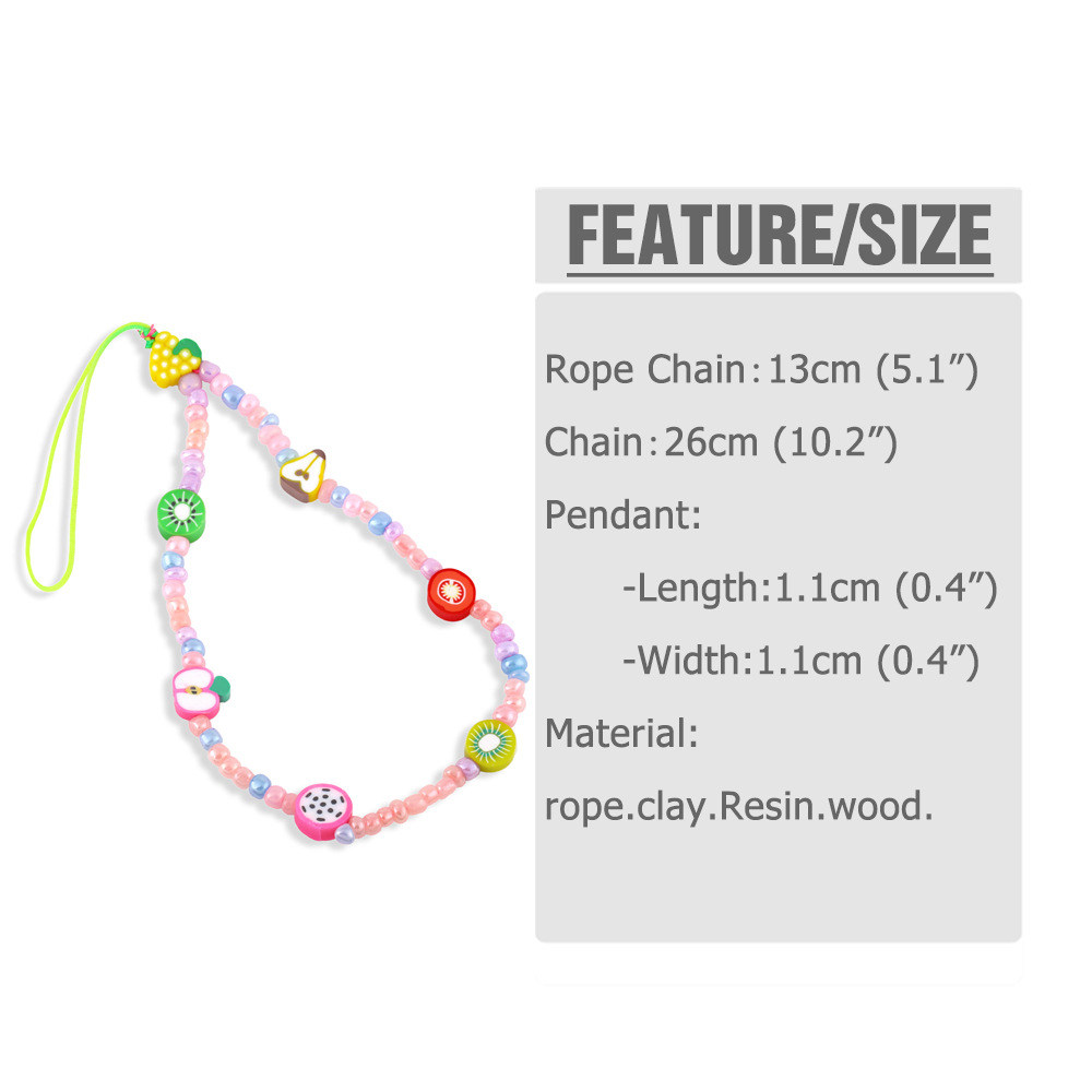 fashion color soft ceramic mobile phone lanyard fruit beaded wristband mobile phone chainpicture1