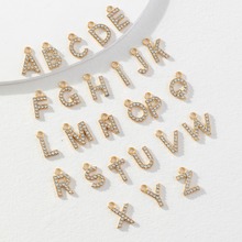 饰品配件时尚简约26字母吊坠水晶镶钻平面挂件项链钥匙扣饰品配件