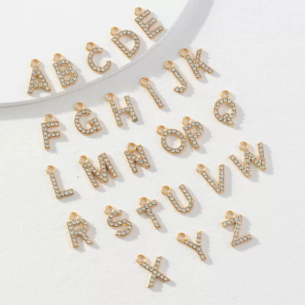 Jewelry Accessories Fashion Simple 26 Letter Pendant Crystal Diamond Flat Pendant Necklace Keychain Jewelry Accessories