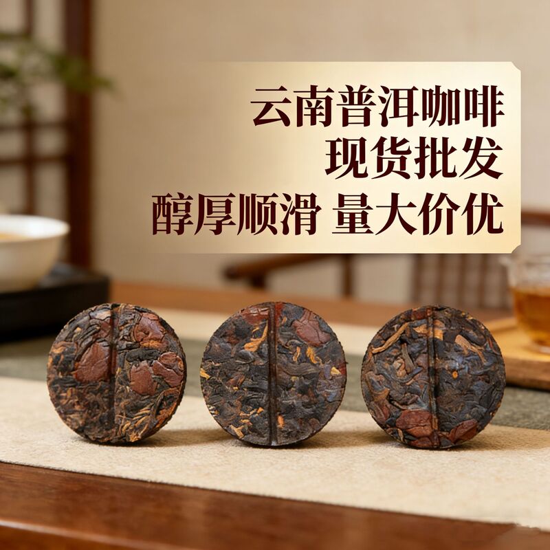 Yunnan Pu'Er Coffee Small Tea Cake 6g Ripe Pu'Er Tea Leaf Coffee Flavored Tea Compressed Small Tea Cake Portable Pack in Stock Yunnan Pu'Er Coffee Small Tea Cake 6g Ripe Pu'Er Tea Leaf Coffee Flavored Tea Compressed Small Tea Cake Portable Pack in Stock