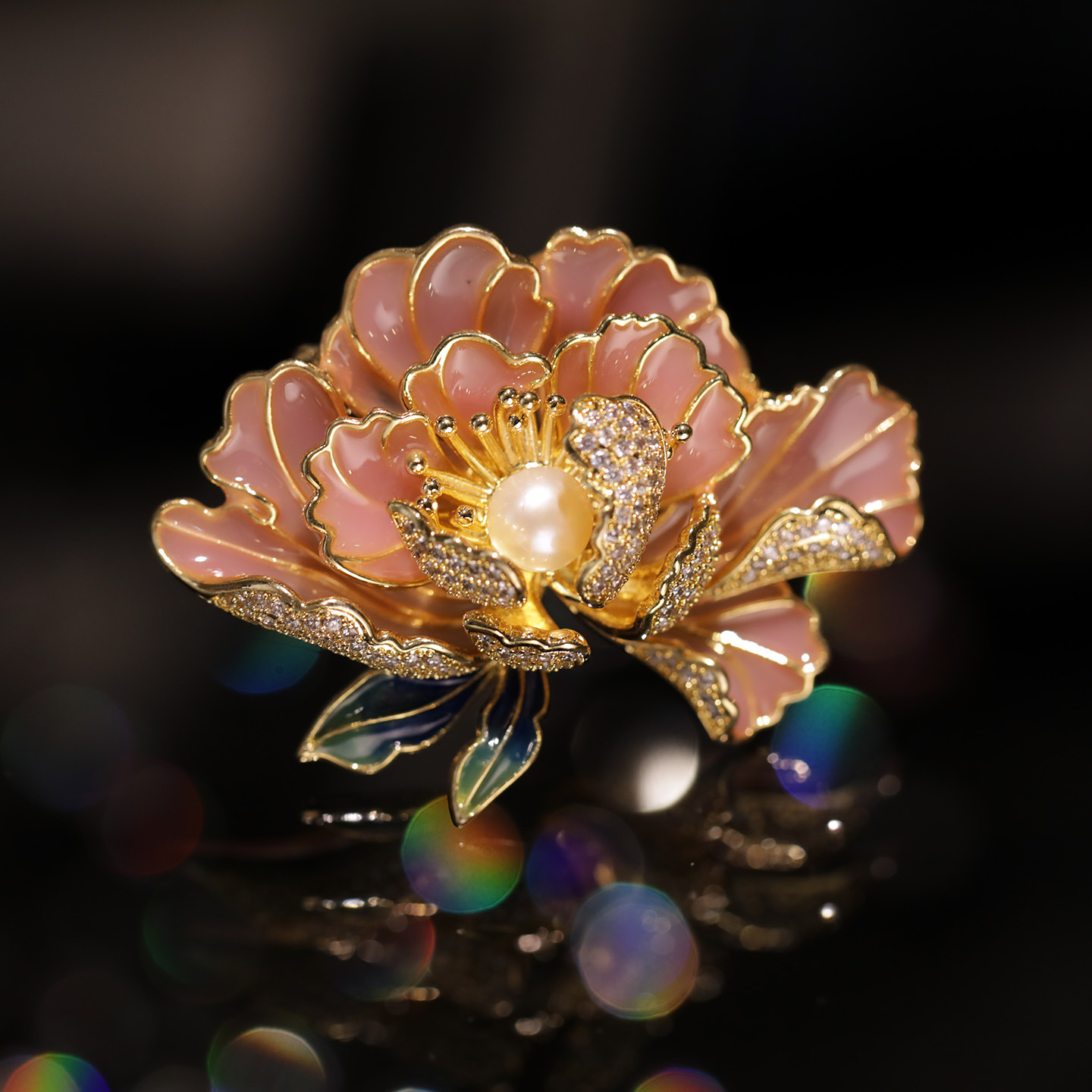 X4679-2-250 핑크 담수 진주 모란꽃 브로치