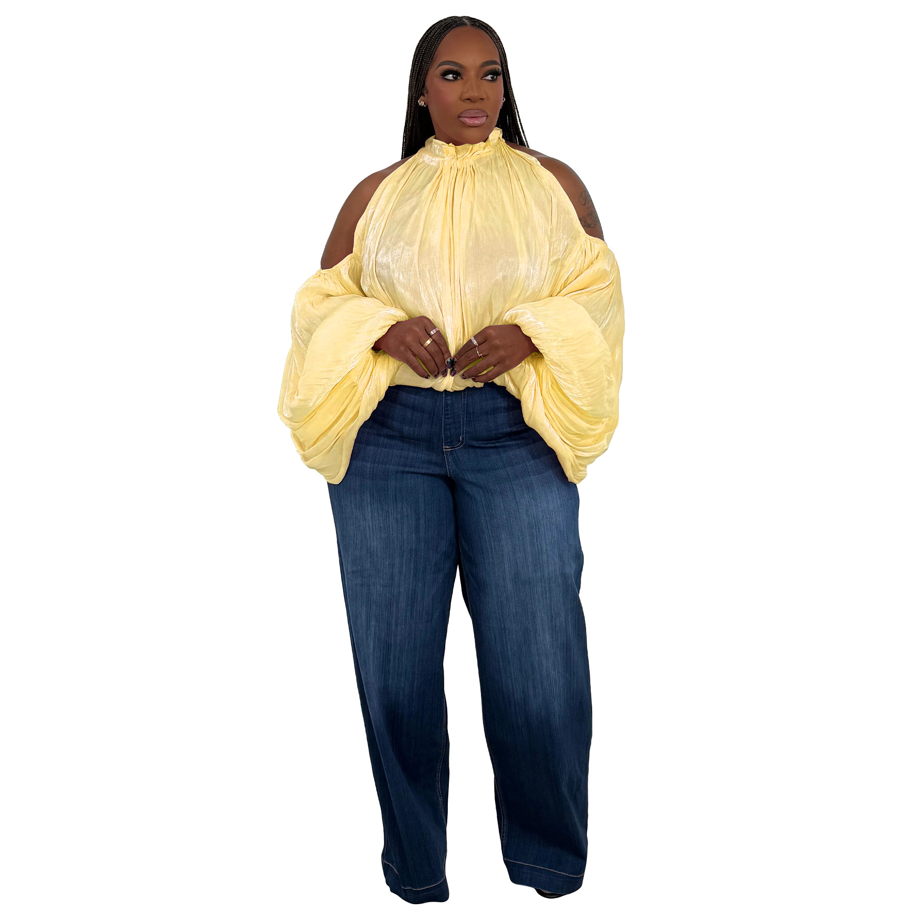 Damen Bluse Aus Organza Mit Schulterfreiem Ausschnitt Und Puffärmeln_voghion.com
