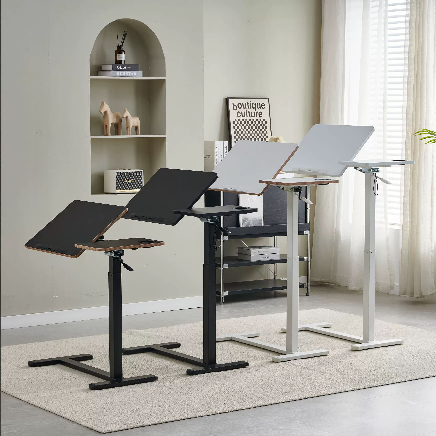 家用床边气动升降桌可折叠桌面沙发边小桌子可自由调节高度办公桌