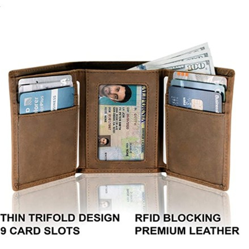 Cartera de tres pliegues con blindaje RFID ultrafino para hombres con múltiples asientos para tarjetas, billetera de gran capacidad, billetera de cuero empresarial para hombres