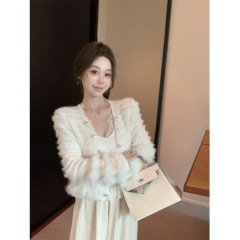 小香風vネックセーターコート女性秋冬カーディガン